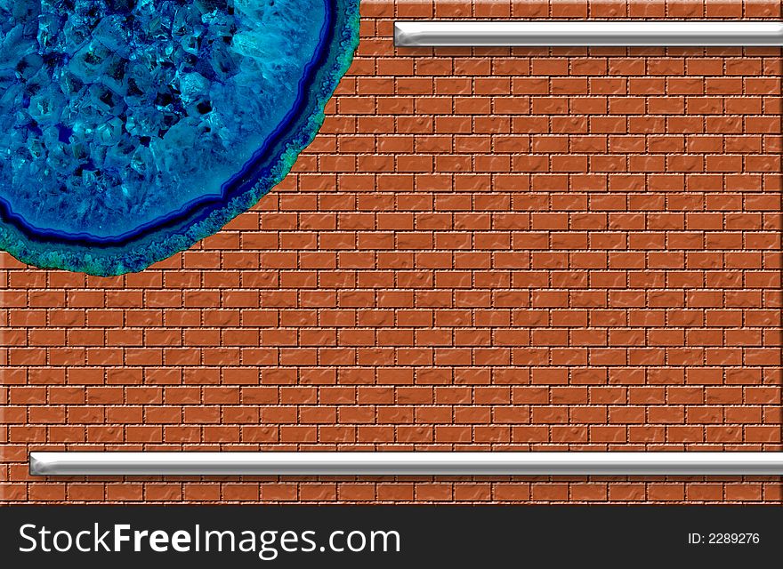 Abstract colored background with brickwall and blue crystal. Abstract colored background with brickwall and blue crystal
