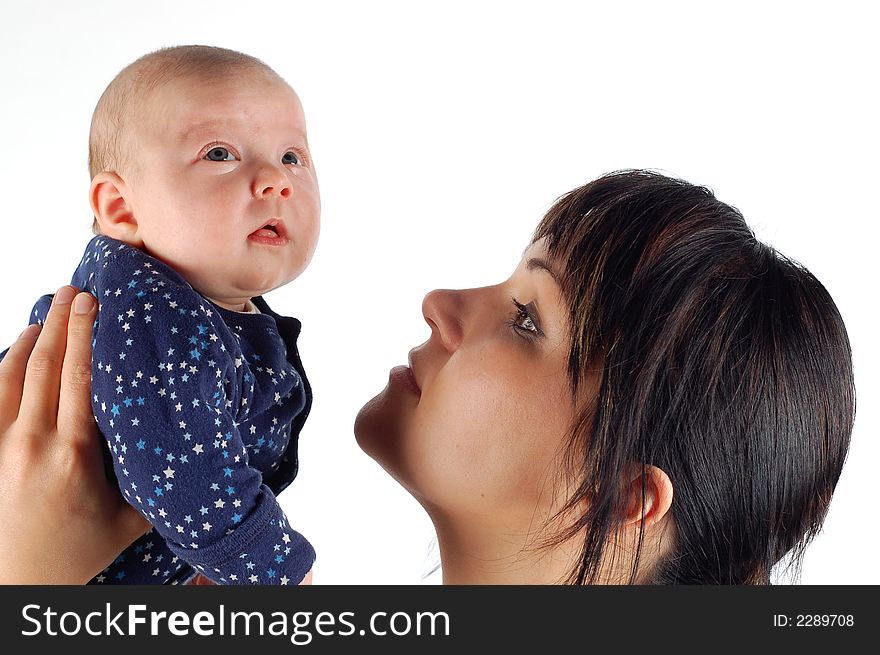 Mother and sweet girl on white background. Mother and sweet girl on white background
