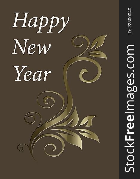 Illustration of words - happy new year -on dark brown background with  designed flowers. Illustration of words - happy new year -on dark brown background with  designed flowers