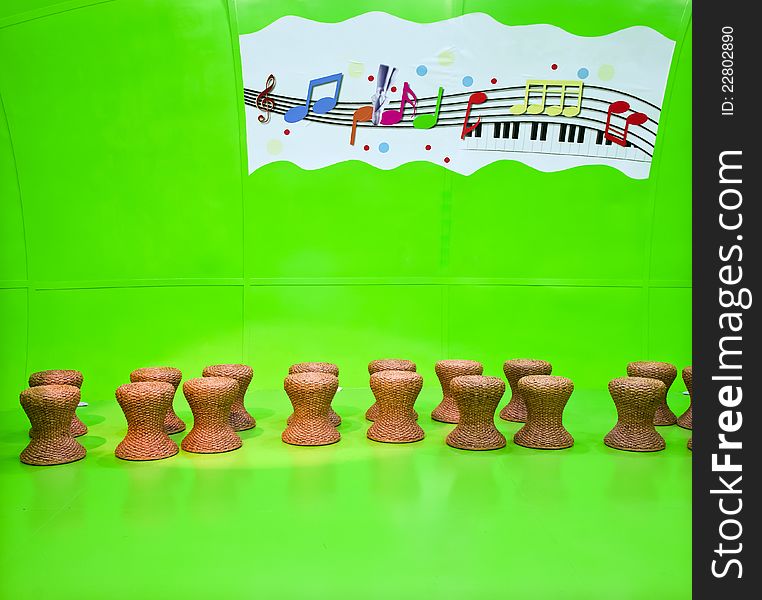 Music classroom with green tone