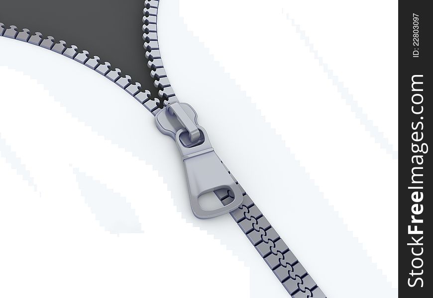 3D Illustration Zipper on White and Black Background.