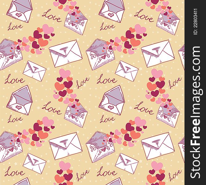 Love letter Valentine seamless texture with confetti hearts