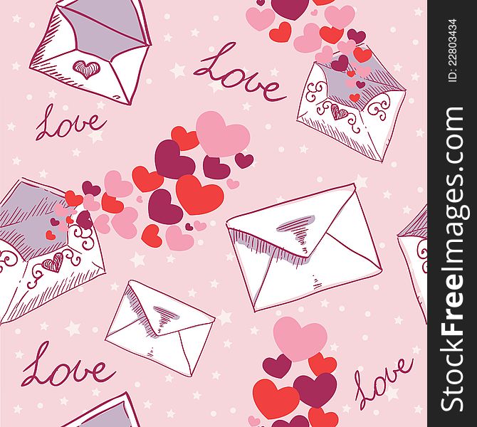 Love letter Valentine seamless texture with confetti hearts