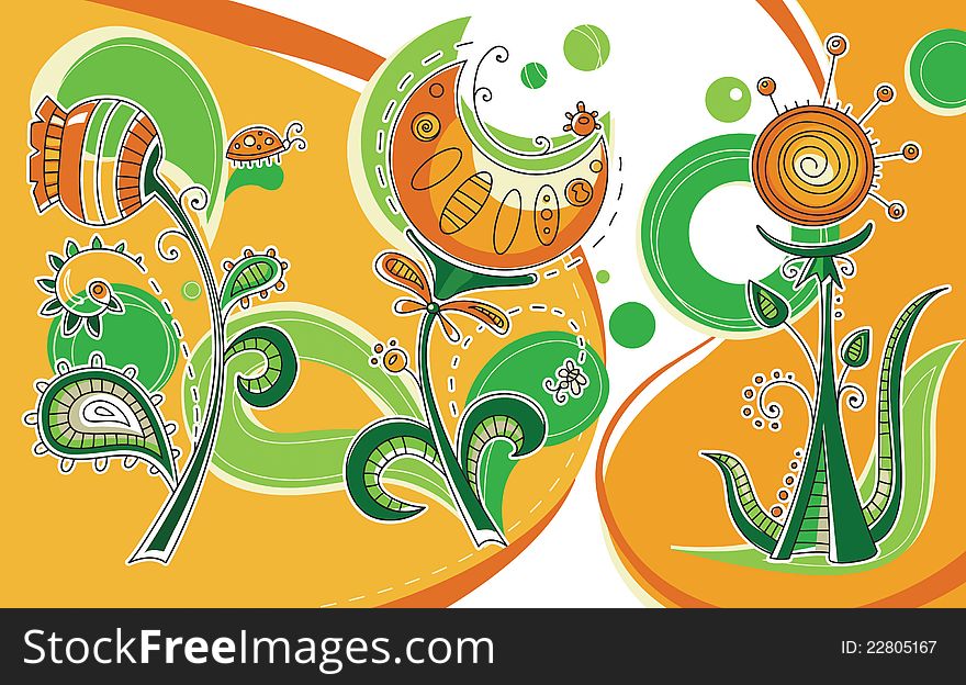 Abstract orange background with flowers. Abstract orange background with flowers.