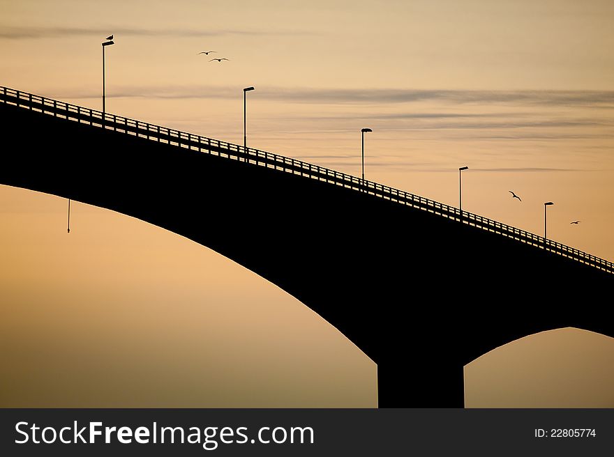 Black silhouette of a bridge at evening. Black silhouette of a bridge at evening