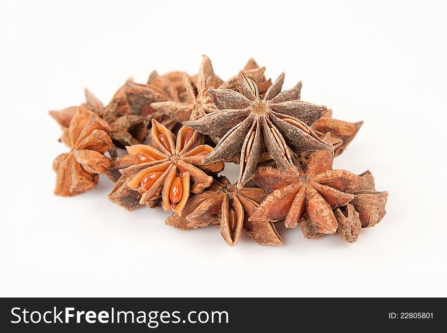 Collection of star anise over white background