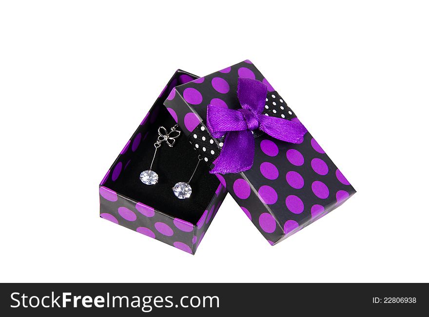 Black/purple box with earrings. Black/purple box with earrings