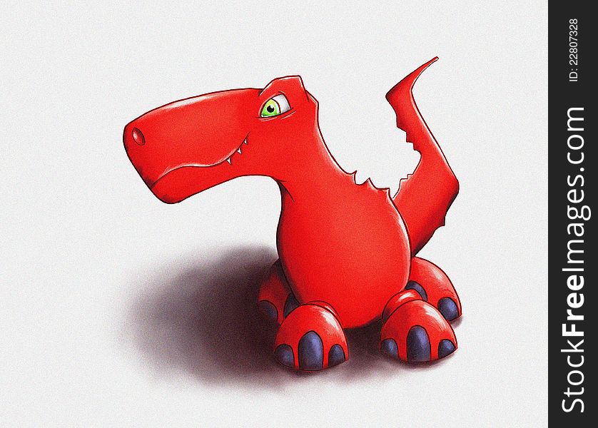 Cute red dinosaur in a good mood