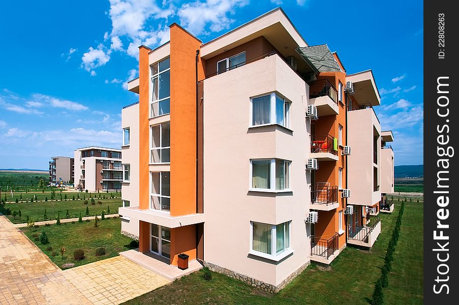 The building in the resort, in clear weather. The building in the resort, in clear weather