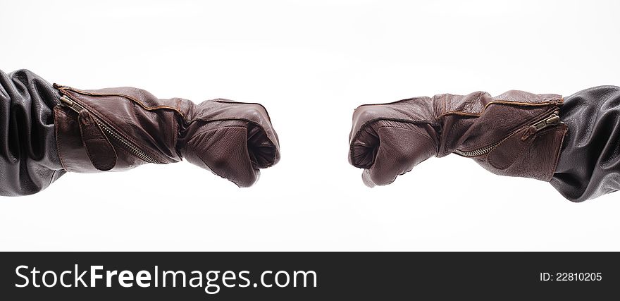 Men s hands with leather gloves