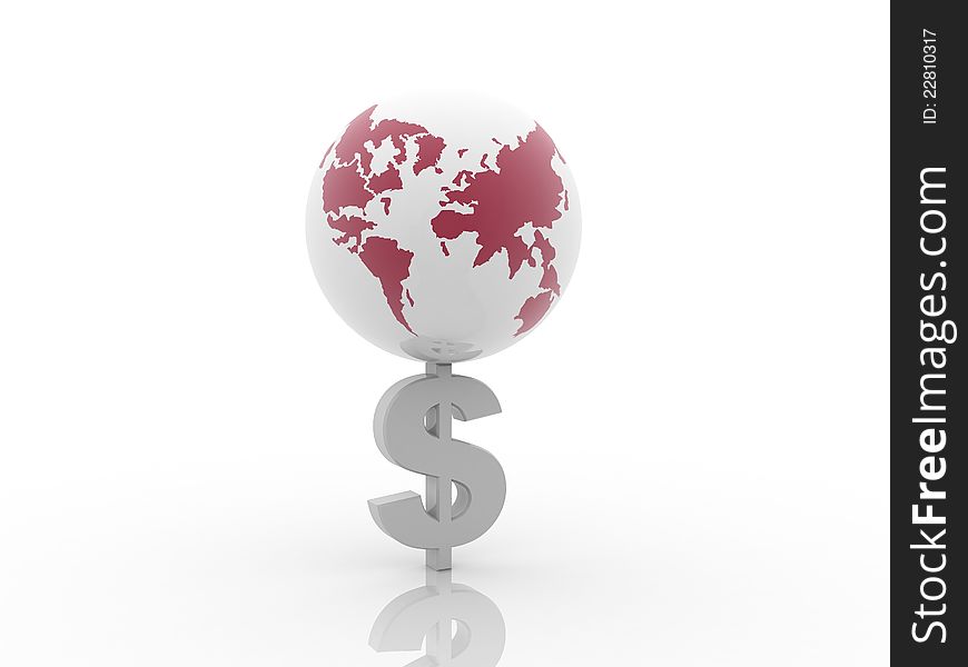 Digital illustration of globe and dollar in white background. Digital illustration of globe and dollar in white background