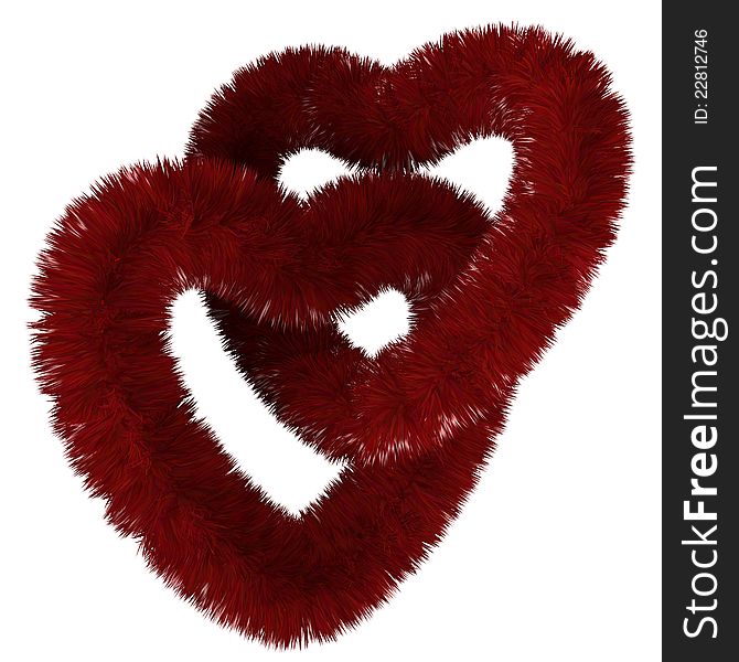 3d render of two fluffy red hearts united