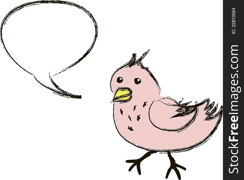 Cartoon tweeting bird with bubble. Cartoon tweeting bird with bubble