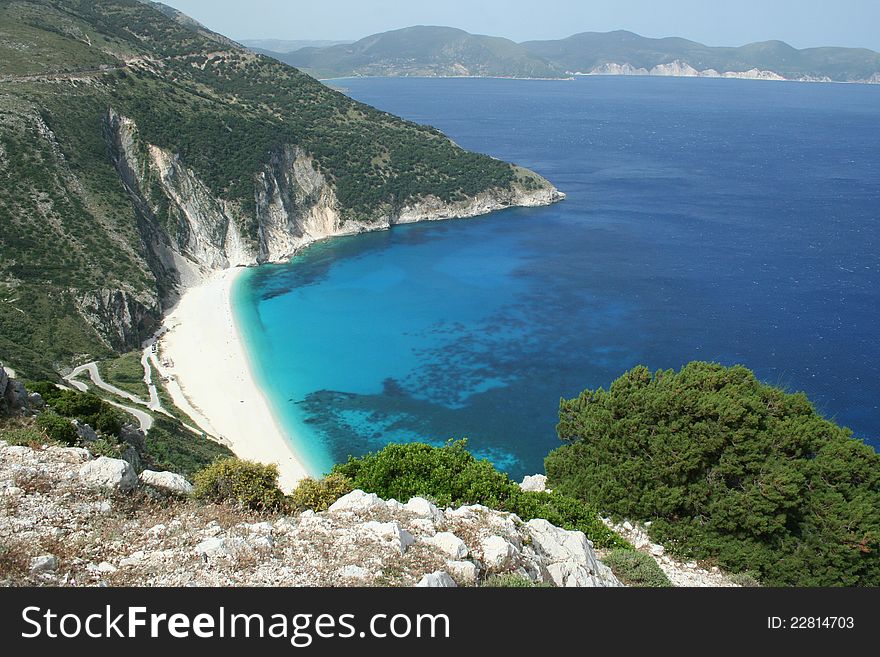 A beautiful view of the famous myrtos beach, Island Kefalonia, Greece