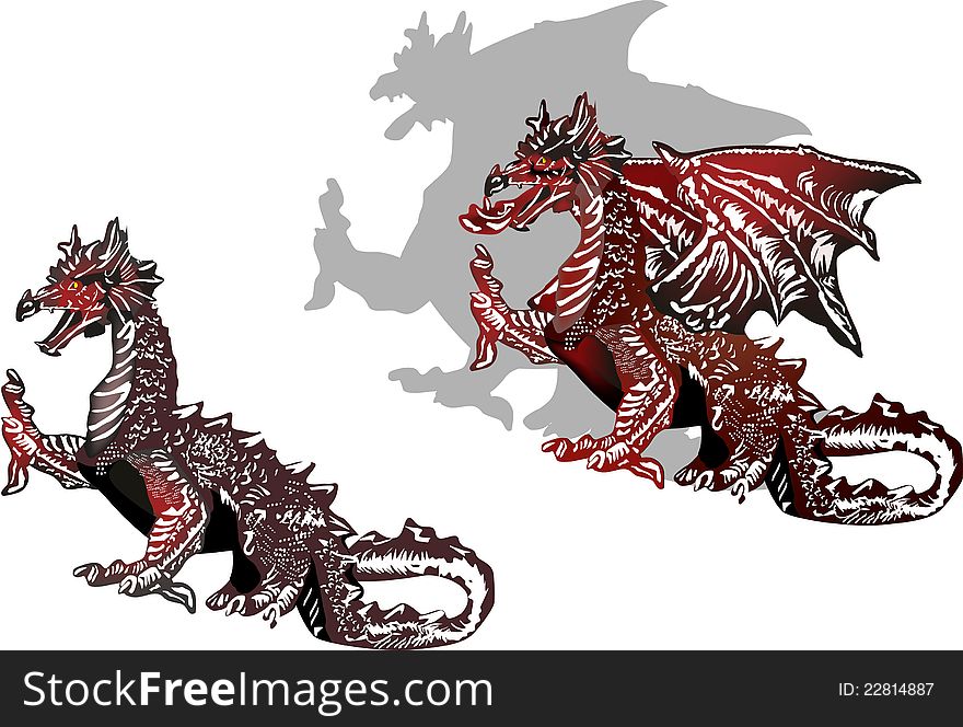 Illustration with black and red dragons isolated on white background. Illustration with black and red dragons isolated on white background