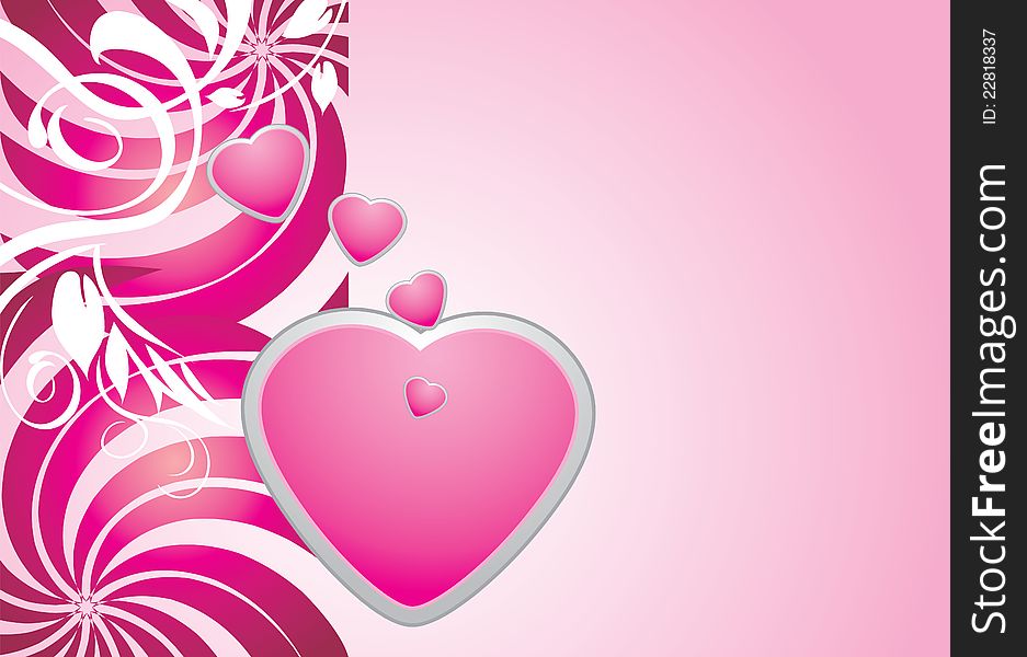 Pink hearts on the decorative background. Illustration