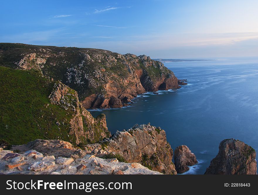 Sunset at the Atlantic coast, Cabo da Roca, Portugal. Sunset at the Atlantic coast, Cabo da Roca, Portugal