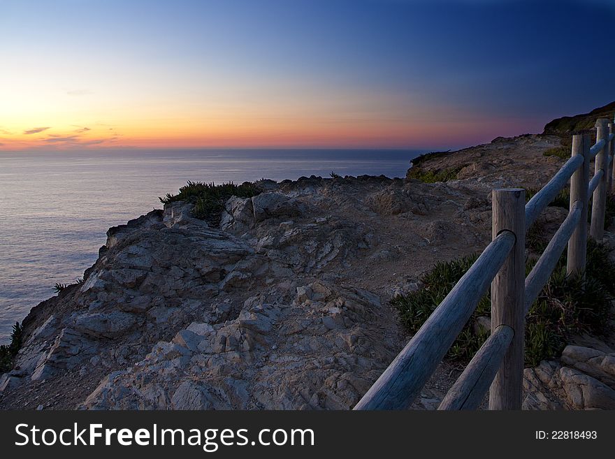 Atlantic coast pink sunset portugal. Atlantic coast pink sunset portugal