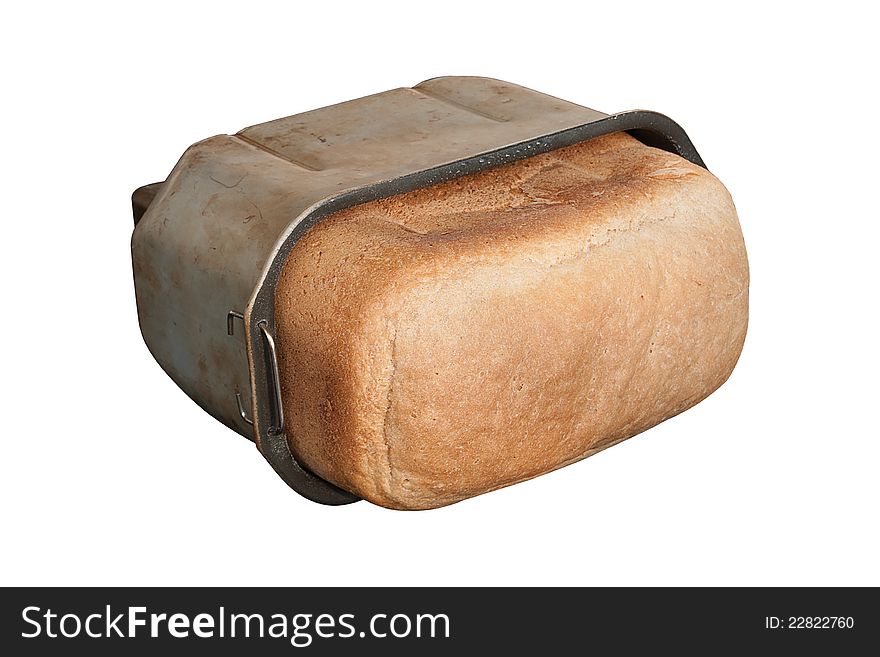 Fresh bread just out of the oven isolated on white background. Baked on an old-school way.