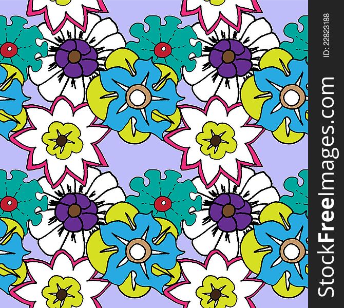 Seamless pattern of bright flowers