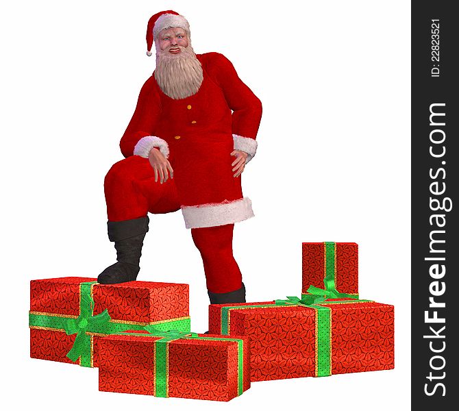 Illustration of a full body Santa Claus with presents.