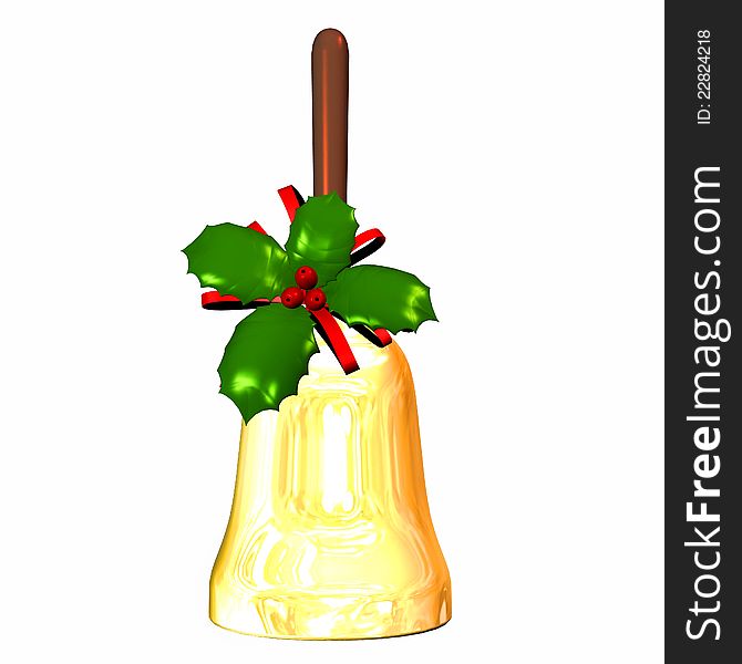 Illustration of a christmas bell with mistletoe isolated on a white background.