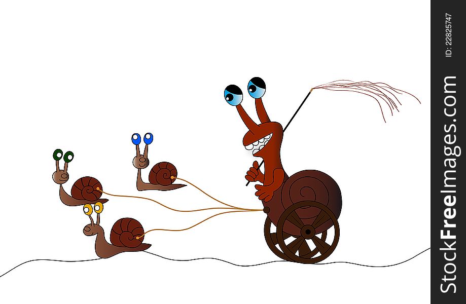 Snail riding in a carriage. Snail riding in a carriage