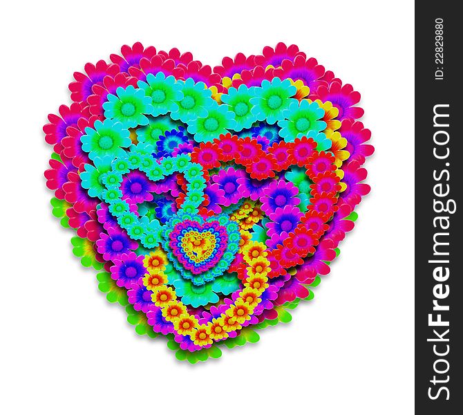 Heart of flowers in bright colors isolated. Heart of flowers in bright colors isolated