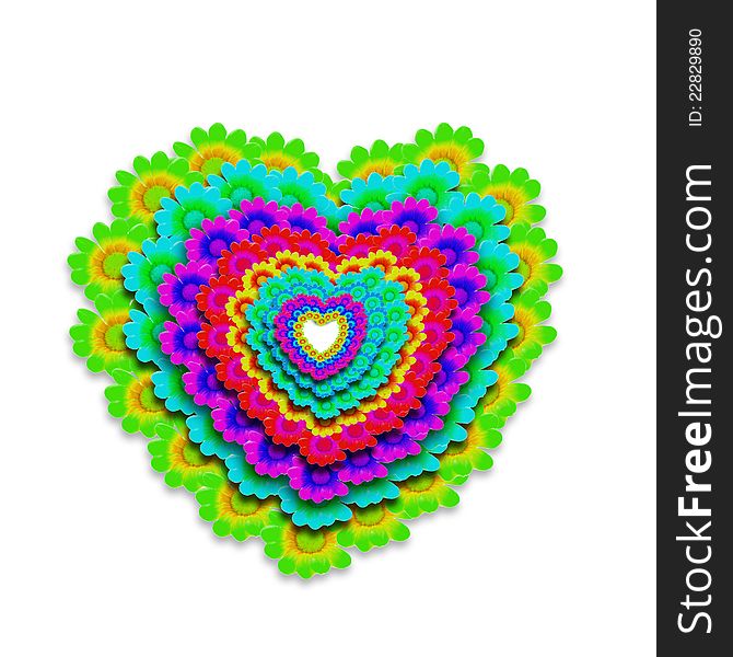 Cheerful heart card flowers of many colors