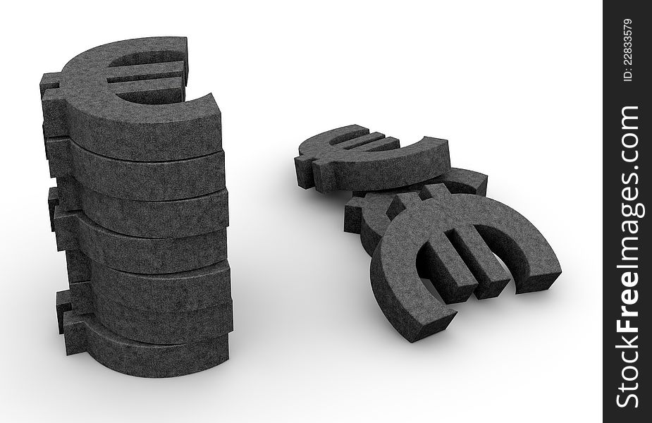 One stack of euro symbols (3d render). One stack of euro symbols (3d render)