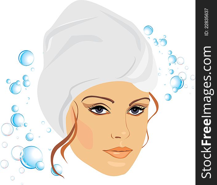 Woman in a towel after shower. Illustration