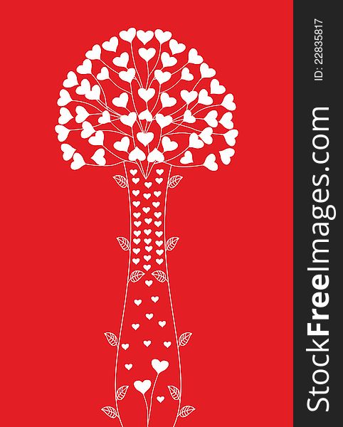 Abstract decorative bouquet with hearts on red background