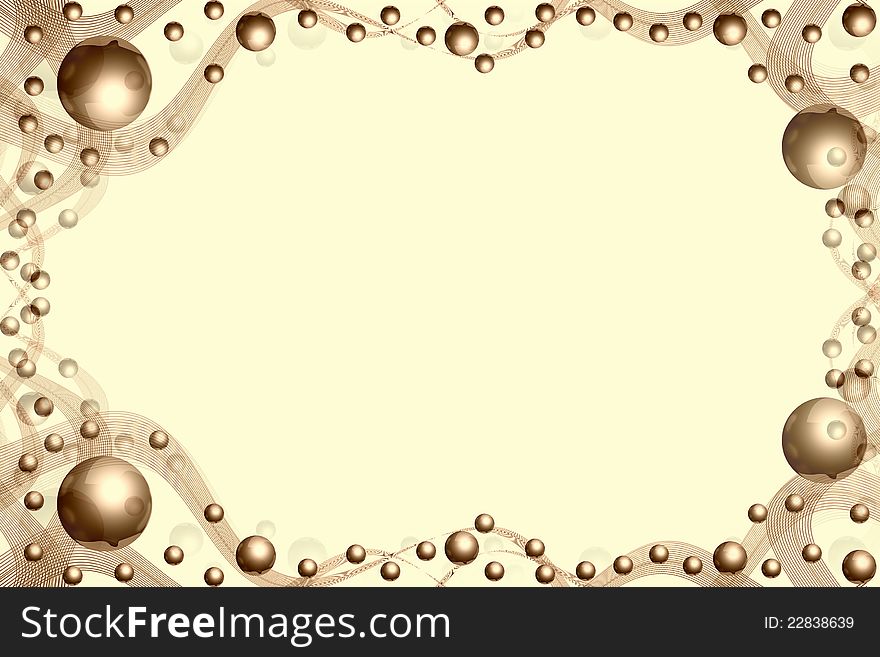 Creative golden abstract frame with balls and lines. Creative golden abstract frame with balls and lines