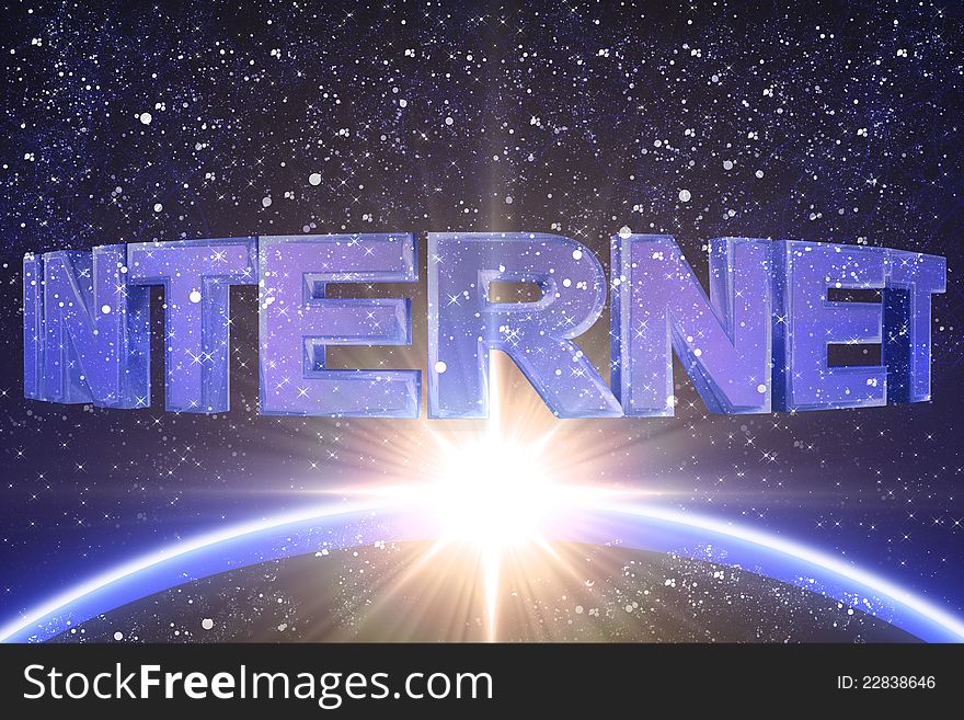 Big internet word, symbol and space background.