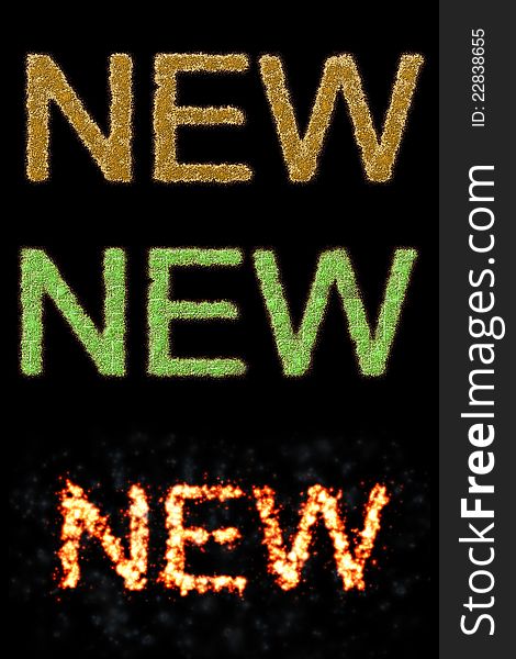 Abstract colorful new texts on black background. Abstract colorful new texts on black background.