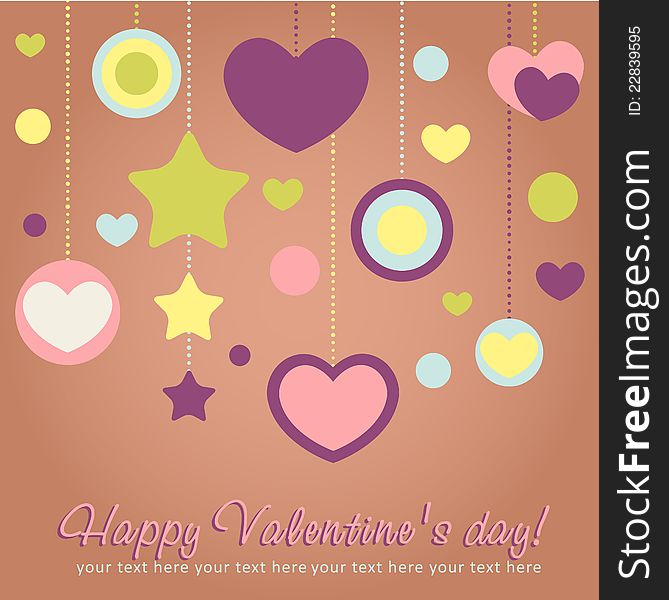 Cute Valentine love congratulation card with border of hearts. Cute Valentine love congratulation card with border of hearts