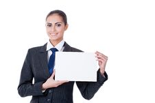 Young Businesswoman Pointing Into Empty Royalty Free Stock Images