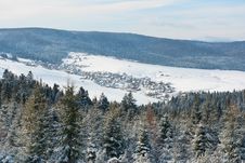 Village In Valley Between Winter Mountains Stock Photography Village In Valley Between Winter Mountains Stock Photography