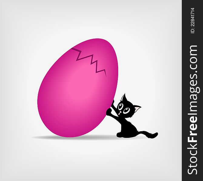 Black Kitty With Big Pink Easter Egg