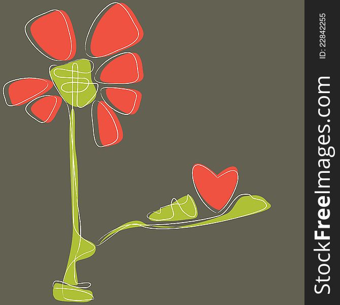 Colored illustration with flower and heart. Colored illustration with flower and heart