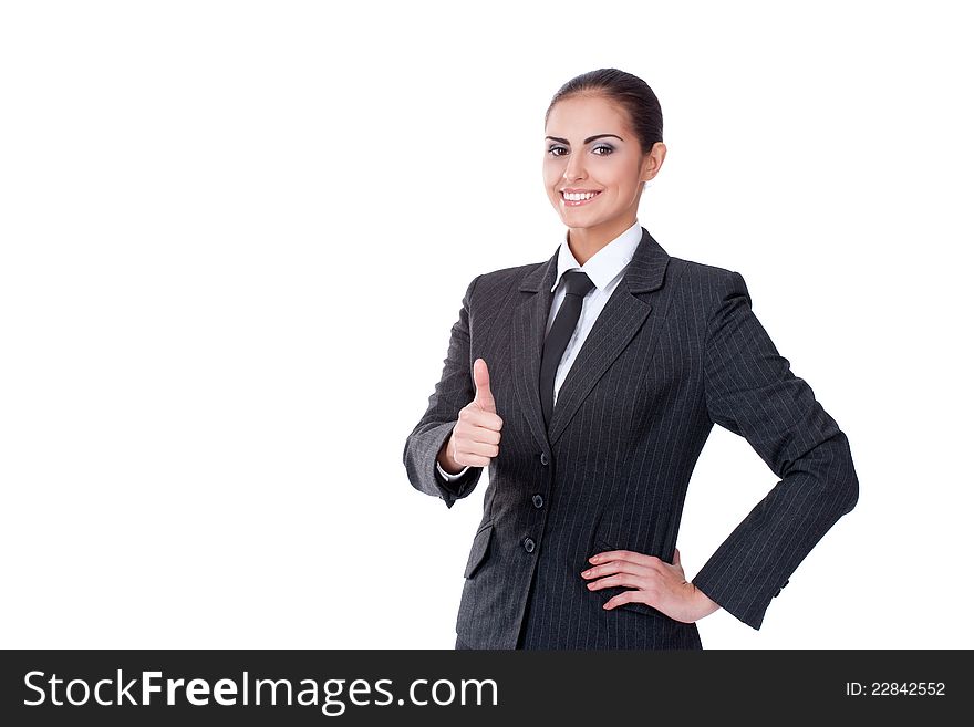 Young successful businesswoman looking on camera and smiling