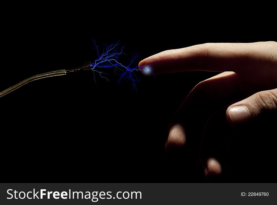 Electricity in touch with hand. Electricity in touch with hand