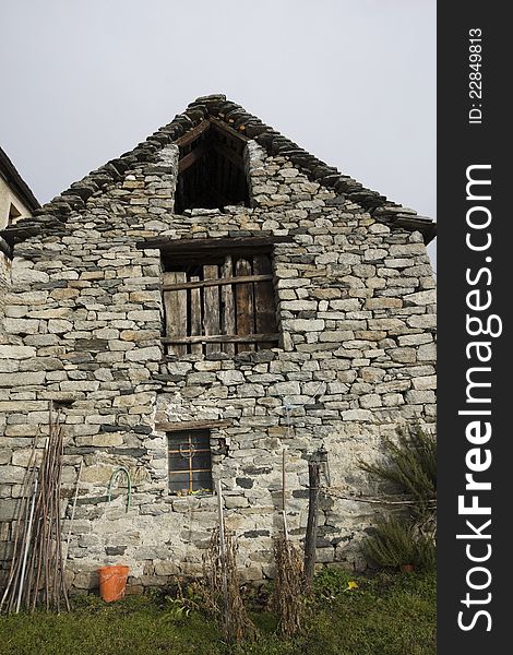 Old house made of stone on the mountains