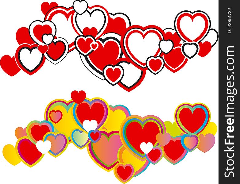 Vector Color hearts on white background. Vector Color hearts on white background.