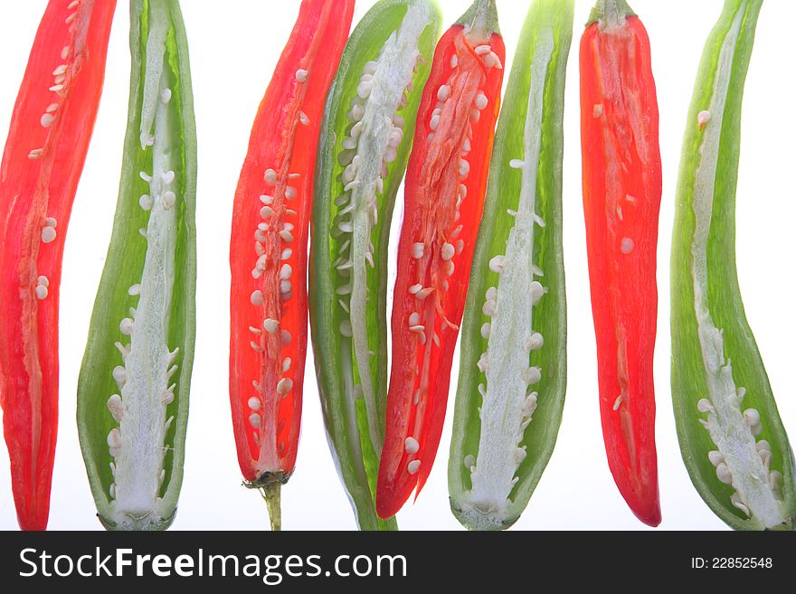 The hot pepper in blue and red, the color is colorful, fresh vegetable.