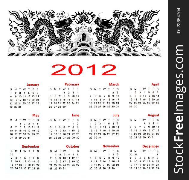 Calendar 2012 year with dragons