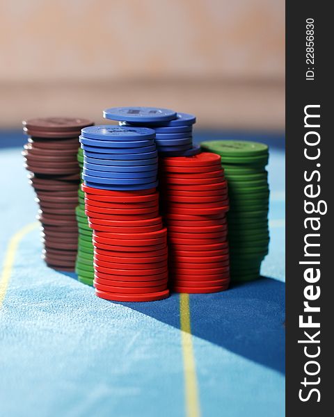 Stack of poker chips on the table