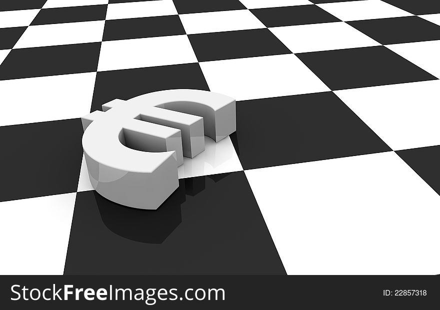One euro symbol and a chessboard; concept of challenge (3d render). One euro symbol and a chessboard; concept of challenge (3d render)