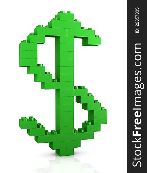 The dollar symbol made with plastic bricks (3d render). The dollar symbol made with plastic bricks (3d render)