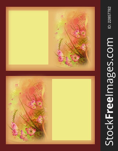 Two floral designed greeting cards on brown background